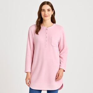 💗Tru -Fit Pink Long Sleeve Henley Lounge Tunic – Size Large